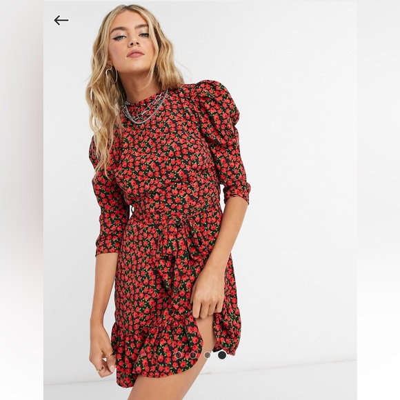 TOPSHOP rose print mini dress red - Picture 2 of 5